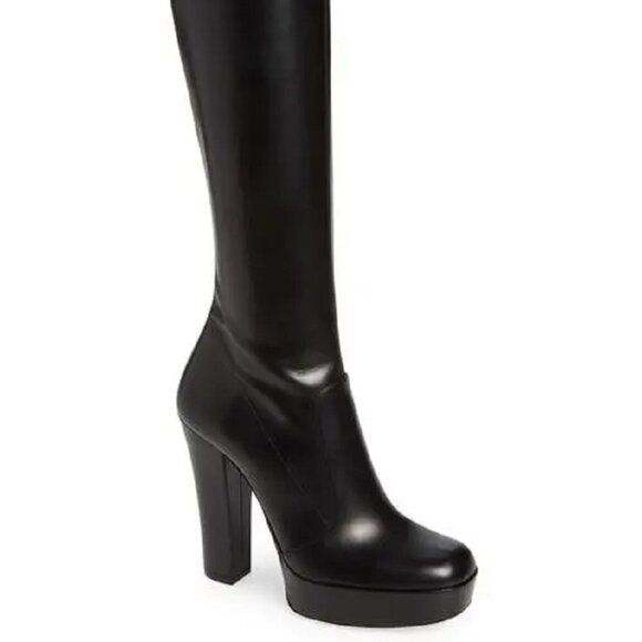 NWB Saint Laurent Taboo Platform Tall Black Leather Heels Boots Side Zip 40 - Picture 1 of 12